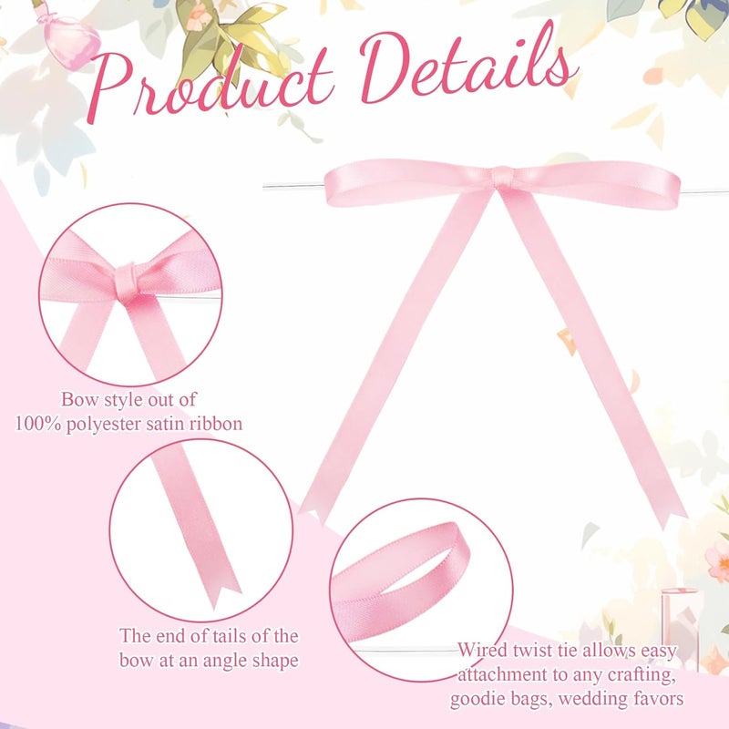 Riceshoot Store Pink 50 Pcs Stain Ribbon Bows 5x7 Inch Twist Tie Bows for Gift Wrapping Cake Treat Bags Craft DIY Gift Wedding Baby Shower Birthday Party Decorations - Image 3